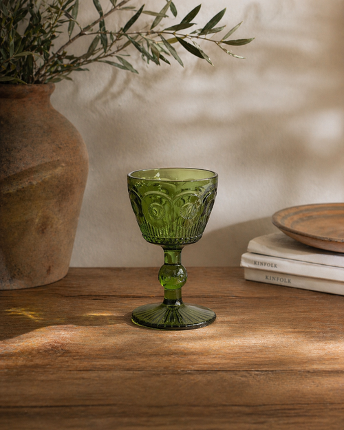 Vintage Green Embossed Goblet - Set of 6