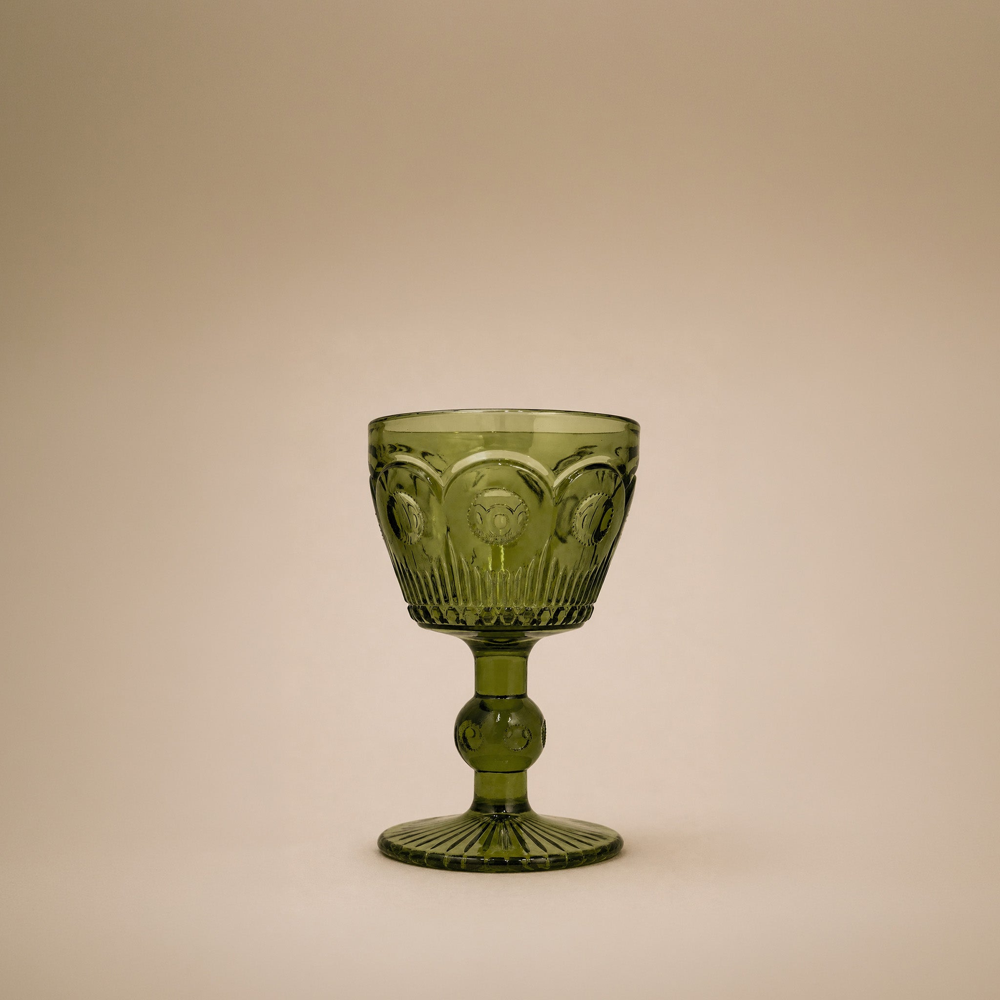 Vintage Green Embossed Goblet - Set of 6