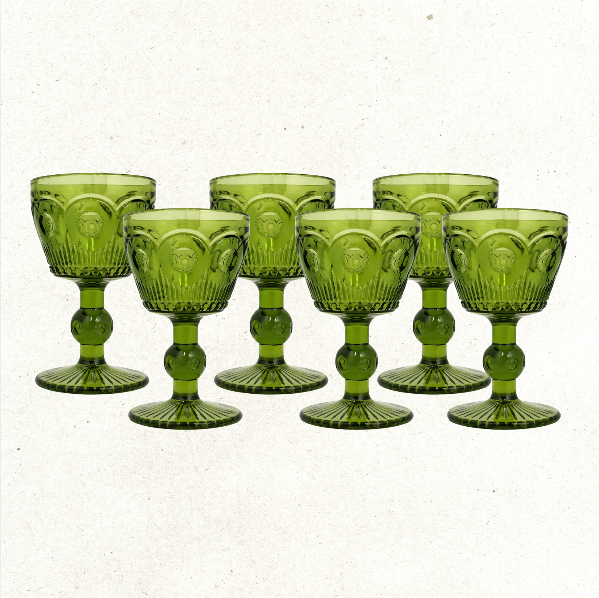 Vintage Green Embossed Goblet - Set of 6
