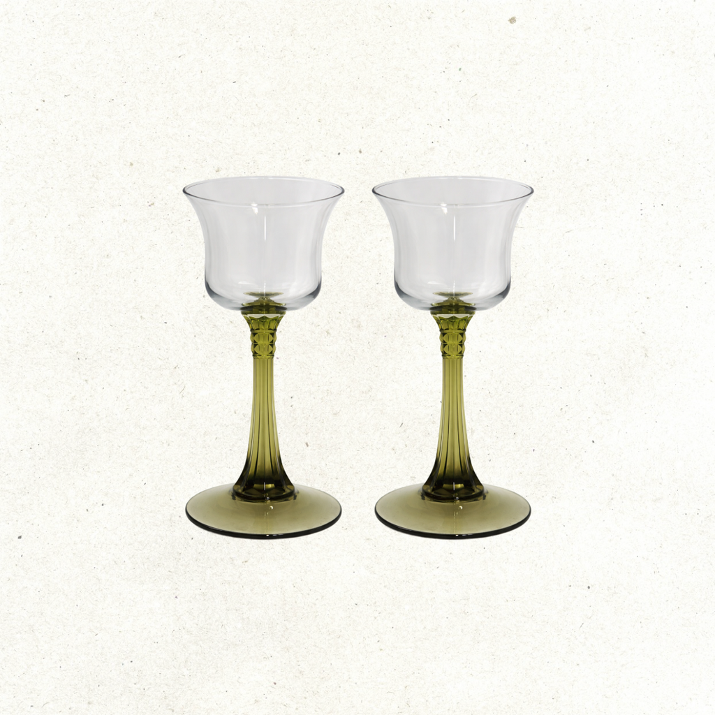 Vintage Green Stem Wine Glass - Set of 2