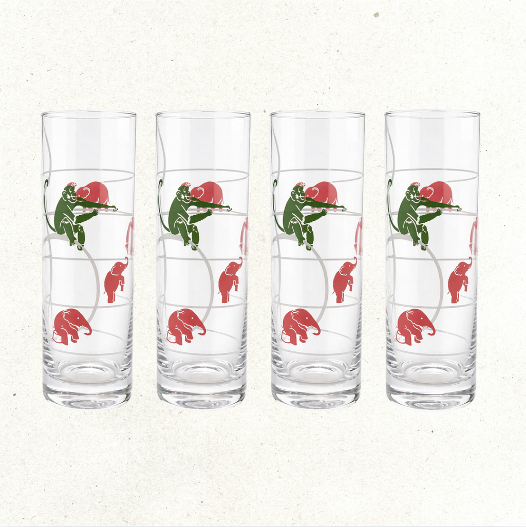 Vintage Monkey & Elephant Highball Glass - Set of 4