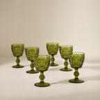 Vintage Green Embossed Goblet - Set of 6