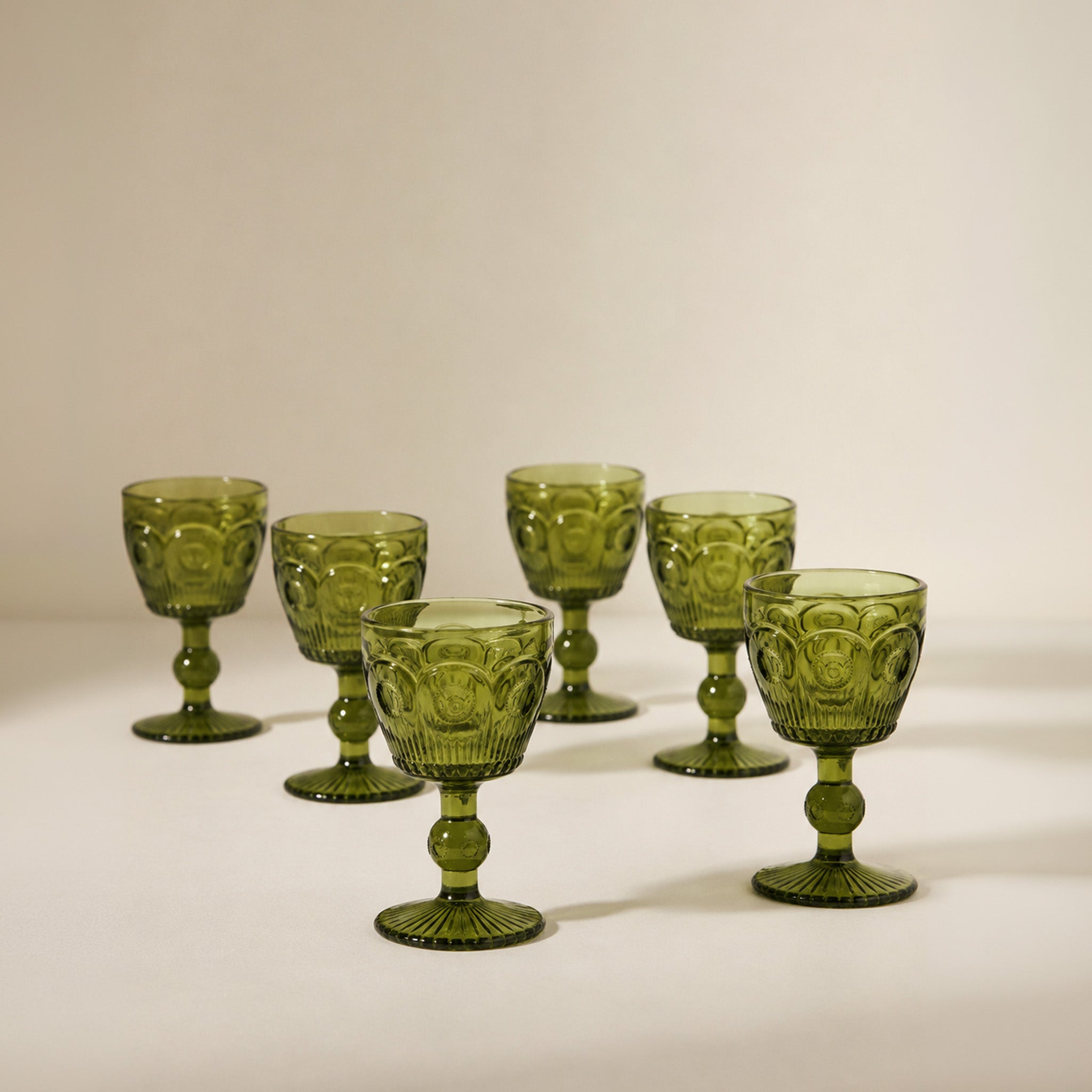 Vintage Green Embossed Goblet - Set of 6