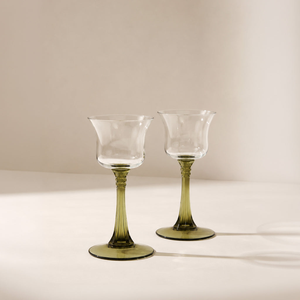 Vintage Green Stem Wine Glass - Set of 2
