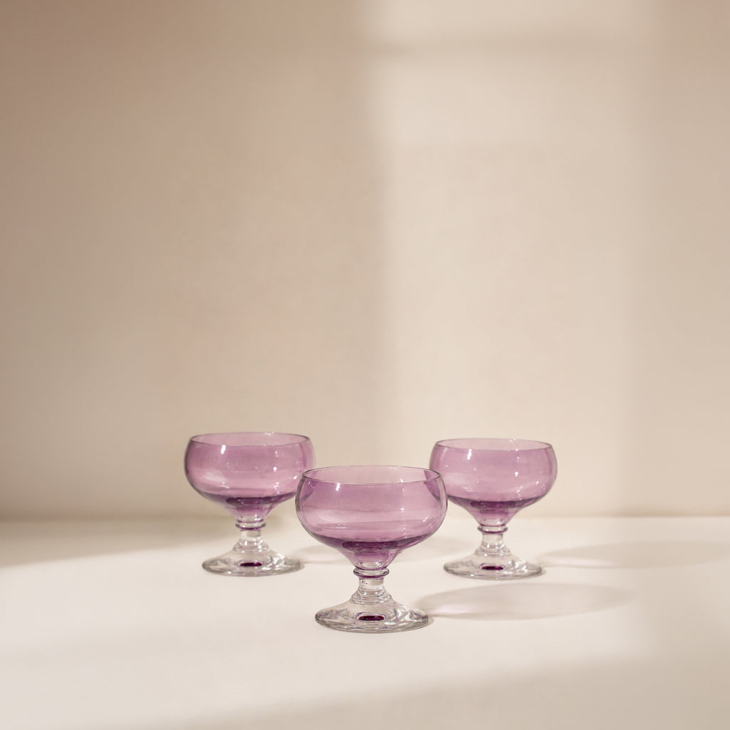 Mid Century Lavender Coupe Glass - Set of 3