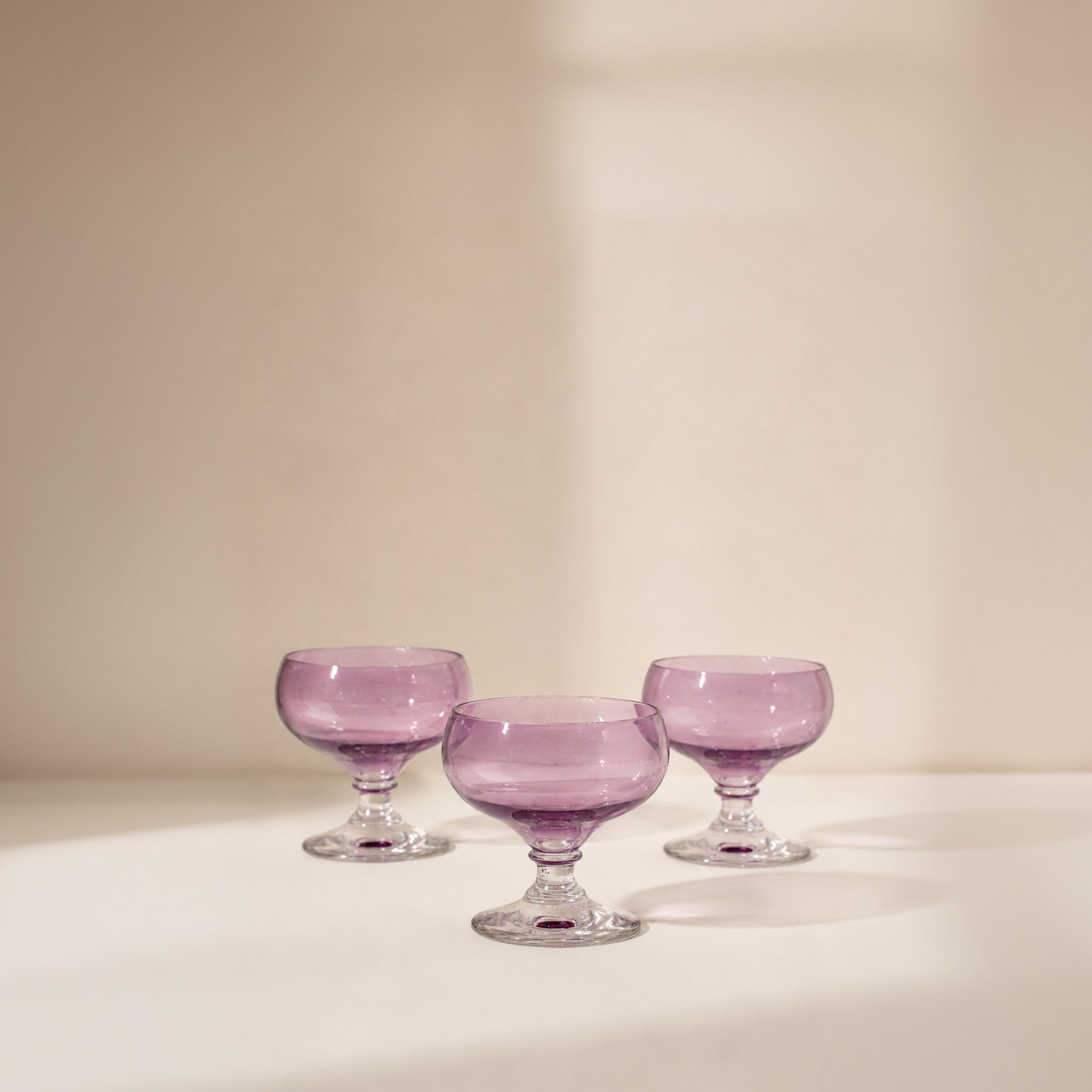 Mid Century Lavender Coupe Glass - Set of 3