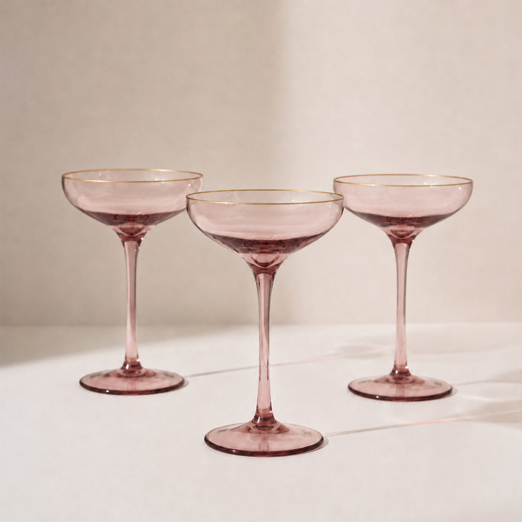 Vintage Pink Sherbert Champagne Glass - Set of 3