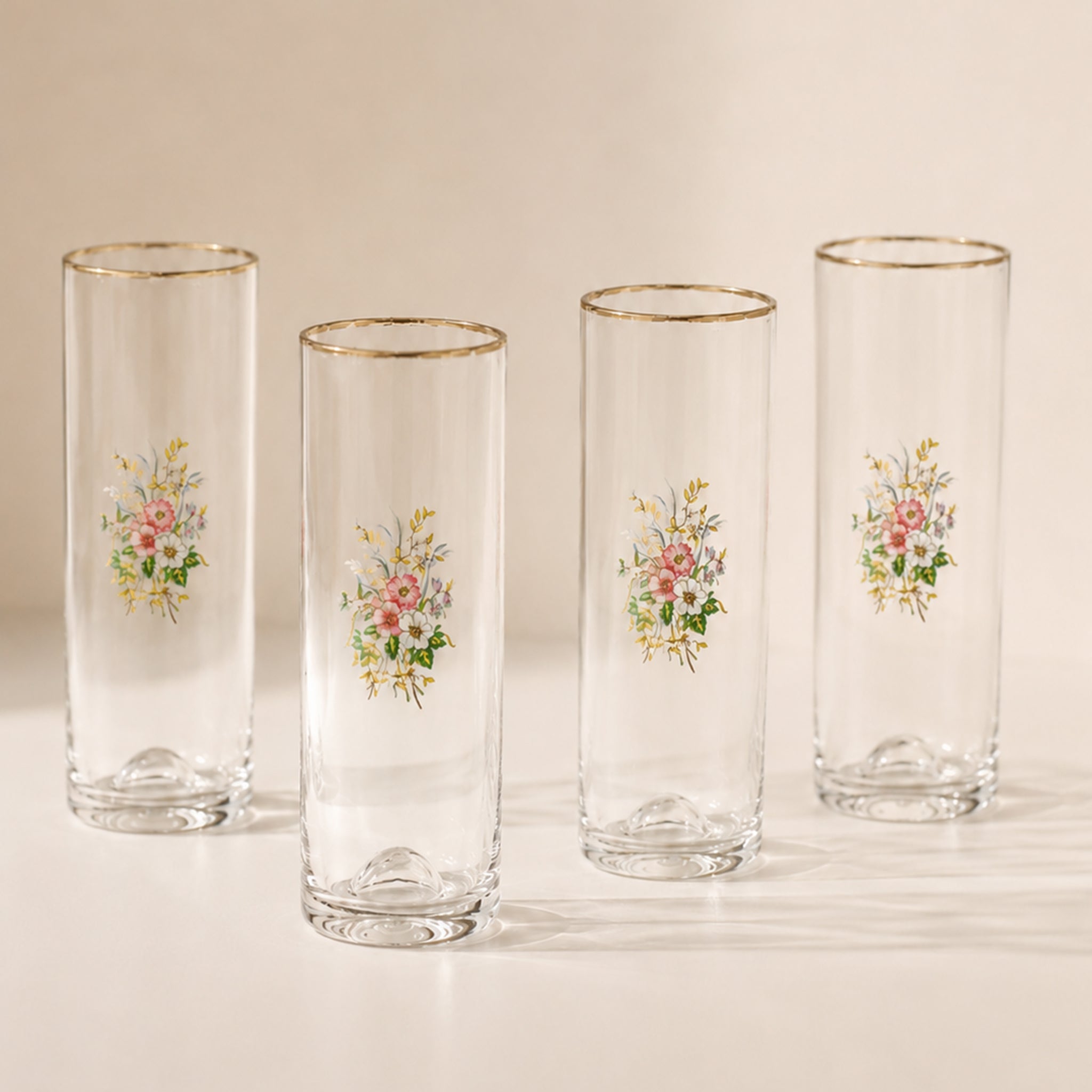 Vintage Floral Highball Glasses - Set of 4